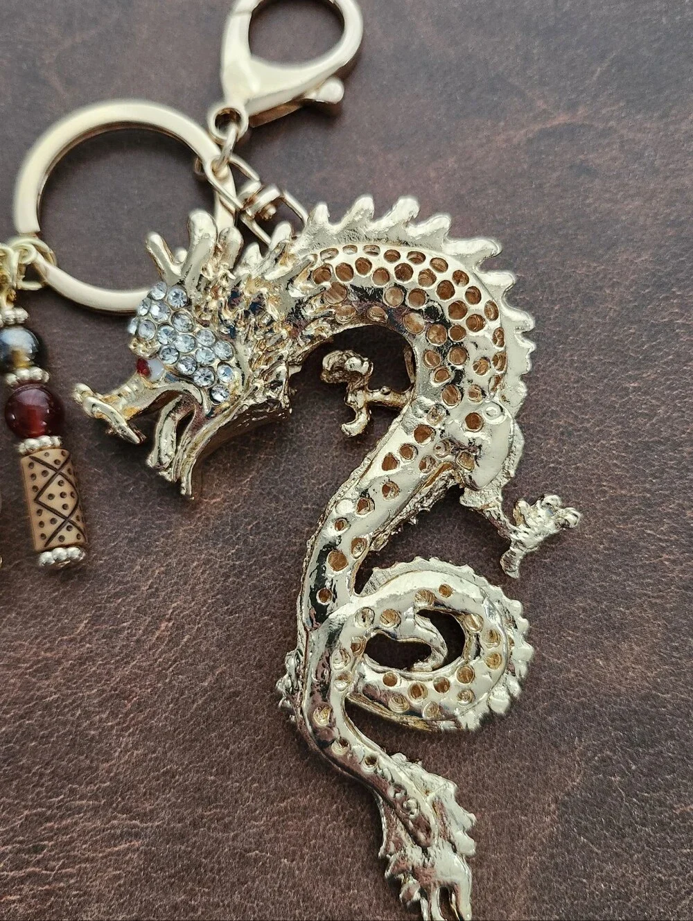 Dragon Asian Purse Charm or Keychain Agate Rhodonite Carnelian Handcrafted